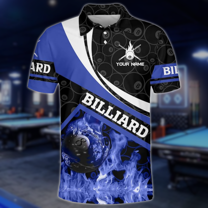 Custom Red Flame 8 Ball Billiard Men Polo Shirts, Custom Flame Billiard Shirts BLD0218