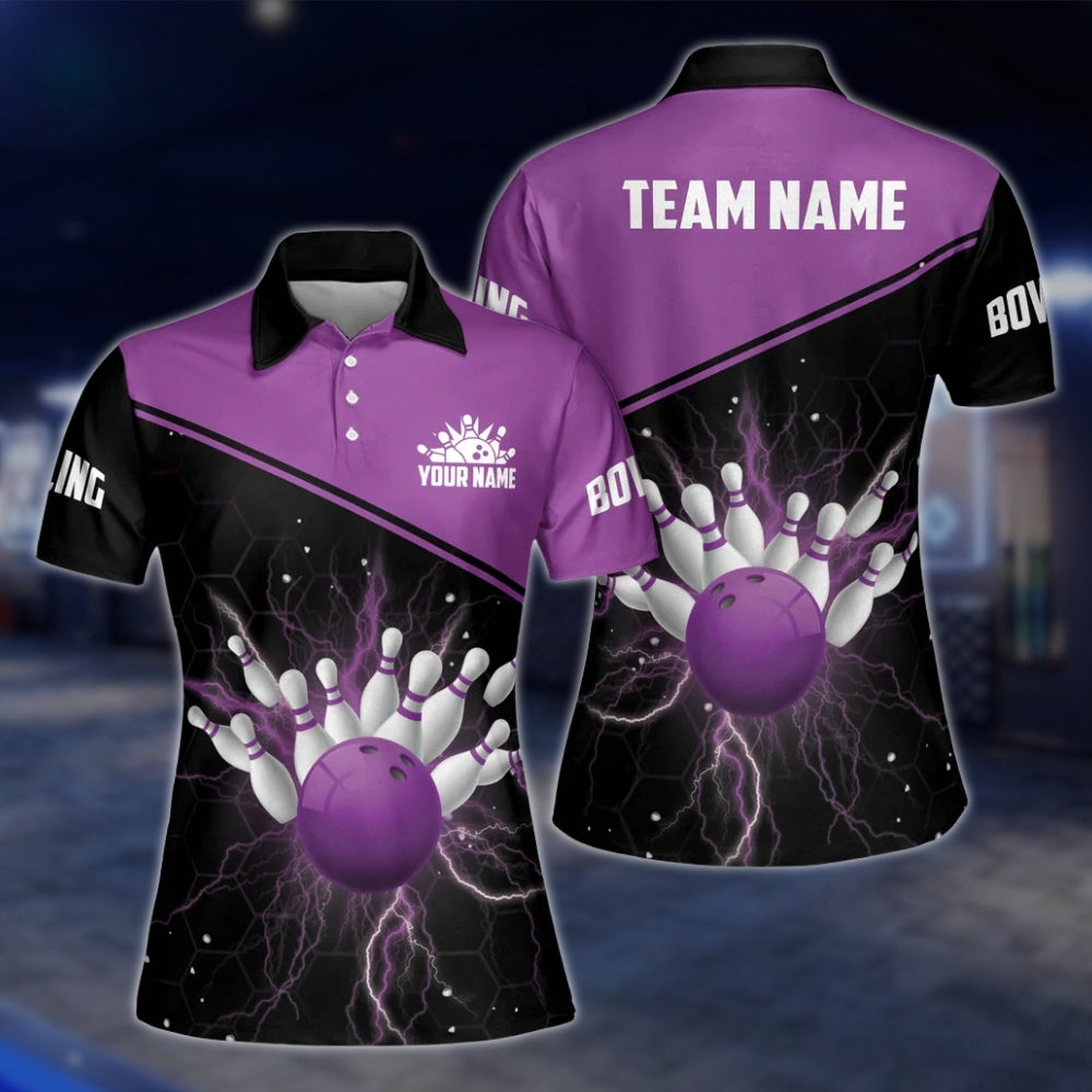 Custom Thunder Red Bowling Womens Polo Shirt, Custom Thunder Team Bowling Shirts For Ladies BW0149 BOW0211