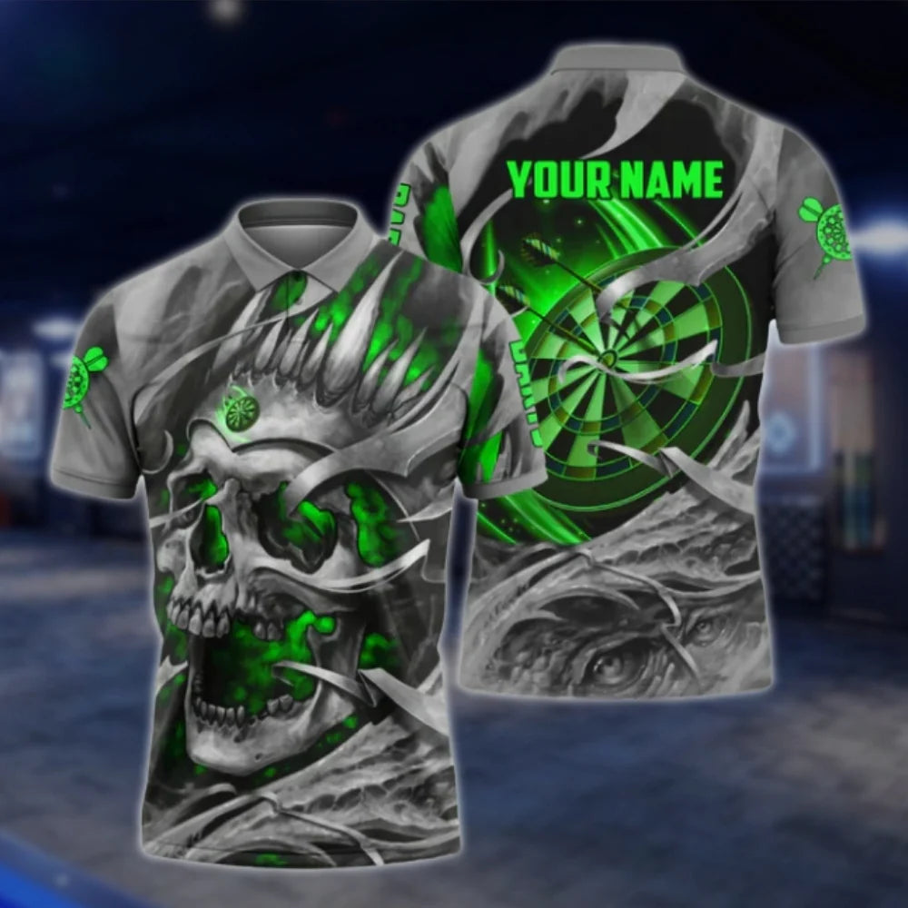 Custom Skull Grunge Purple Dart Mens Polo Shirt, Custom Skull Dart Shirt With Name DAT0263