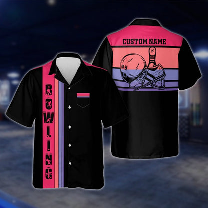 Custom Retro Sunset Bowling Hawaiian Shirt For Men, Custom Retro Bowling Shirt With Pocket BZ0117 BOW0298