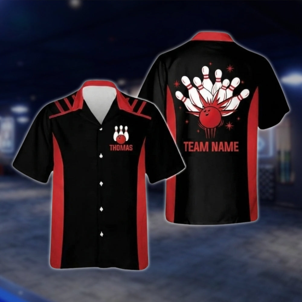 Custom Team Black And Yellow Bowling Hawaiian Shirt Men Women, Custom Bowling Team Shirts BZ0262 BOW0286