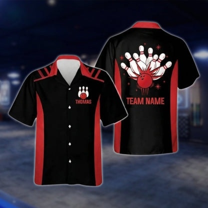 Custom Team Black And Yellow Bowling Hawaiian Shirt Men Women, Custom Bowling Team Shirts BZ0262 BOW0286