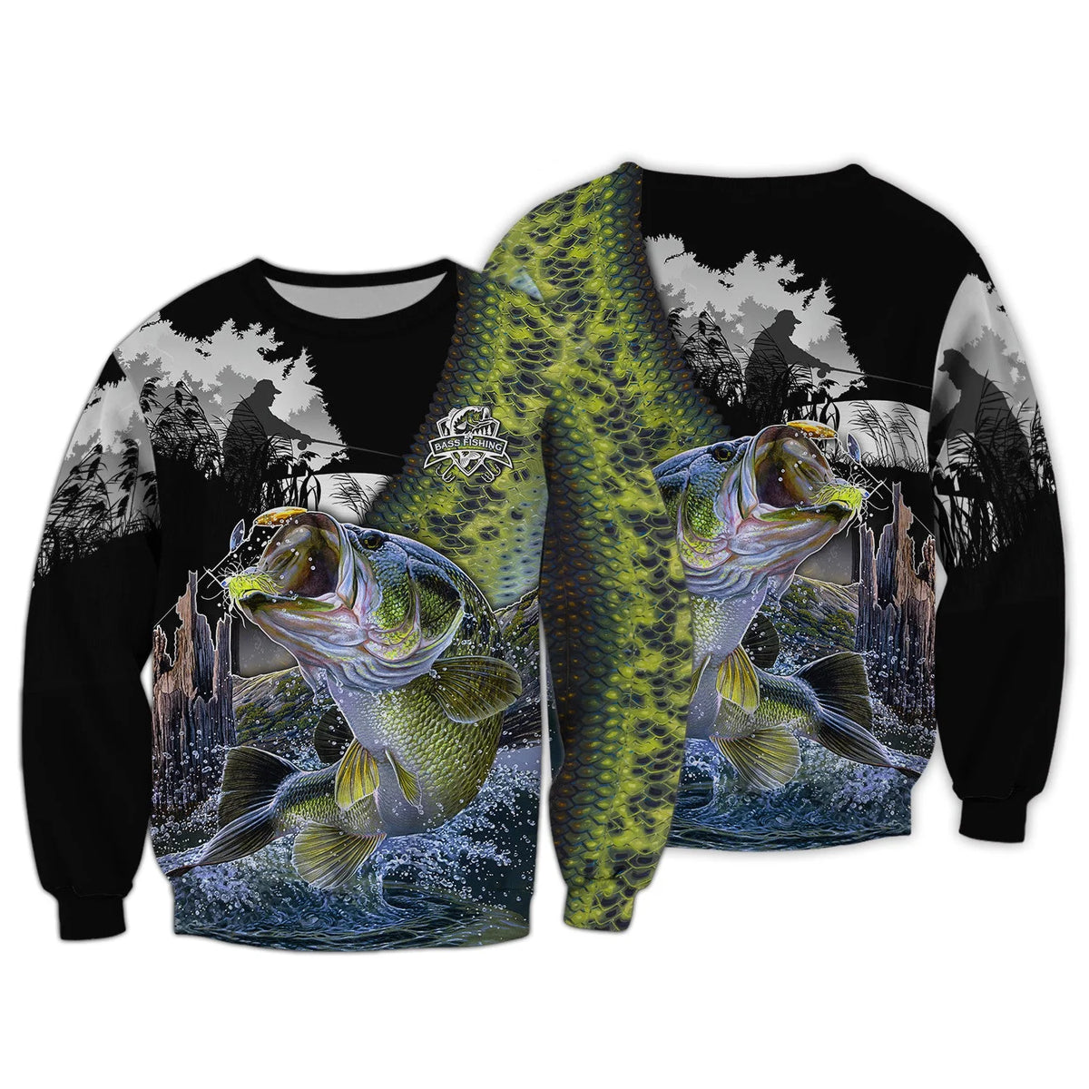 Bass Fishing Shirt Bass Shirts for Men Fish 3D Printed Green Fishing Hoodie Tshirt FISH0023