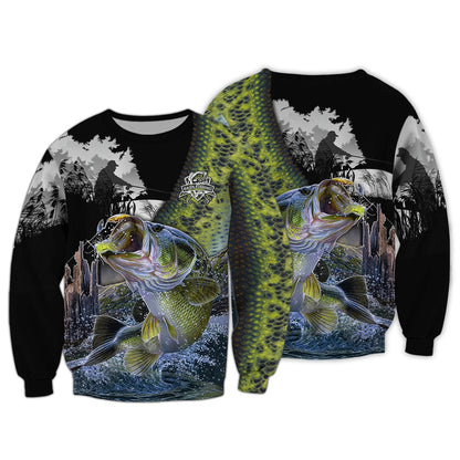 Bass Fishing Shirt Bass Shirts for Men Fish 3D Printed Green Fishing Hoodie Tshirt FISH0023