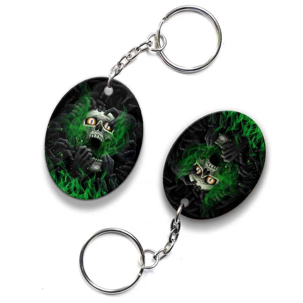 Skull Billiard 8-Ball Pool Player Old Men Personalized Name Keychain For Billiard Players ORN0238