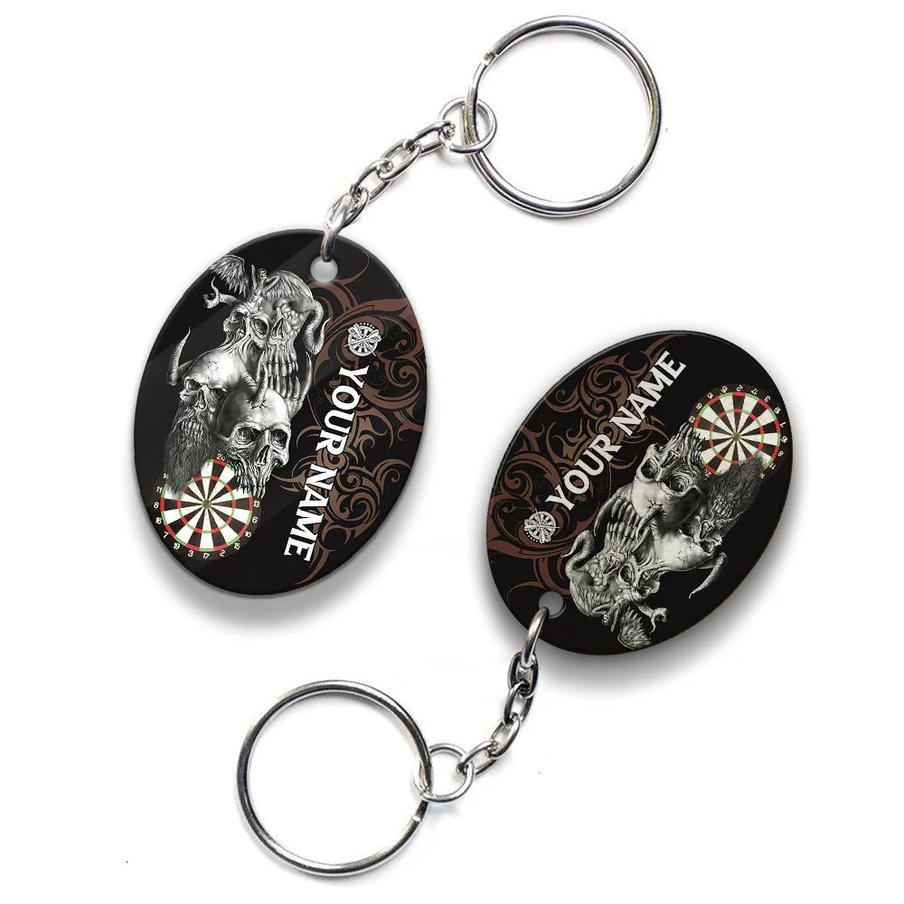 Skull Dartboard Personalized Name 3D Dragon And Darts Keychain For Dart Team Player ORN0170
