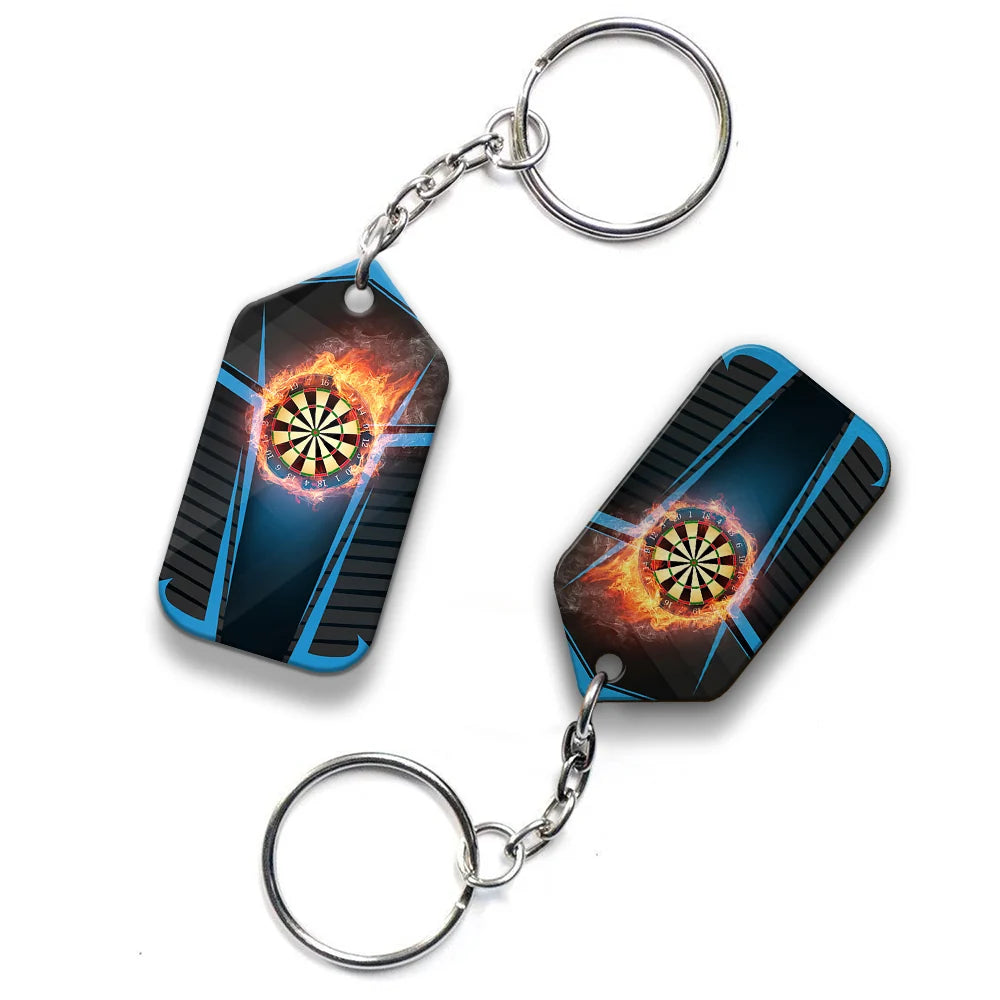 Darts Board In Flames Personalized Name 3D Keychain For Darts Team Player ORN0205