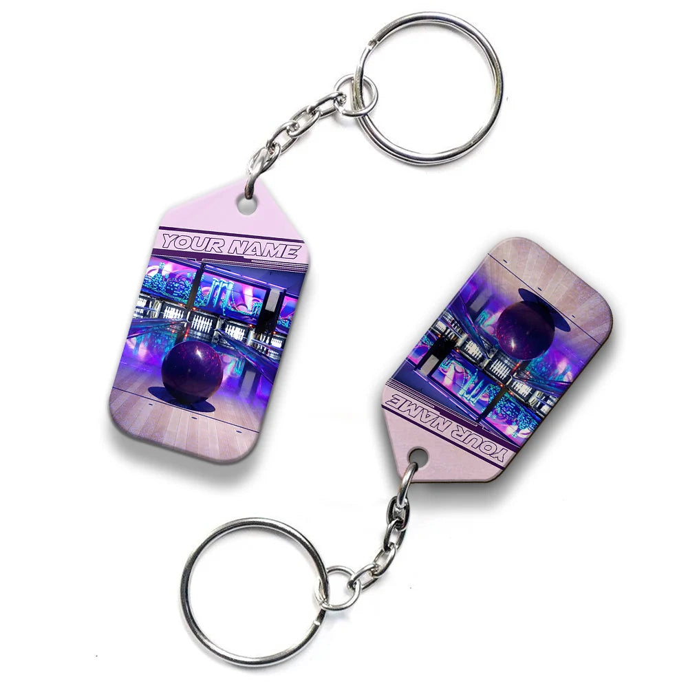 Purple Bowling Ball Personalized Name 3D Keychain ORN0163