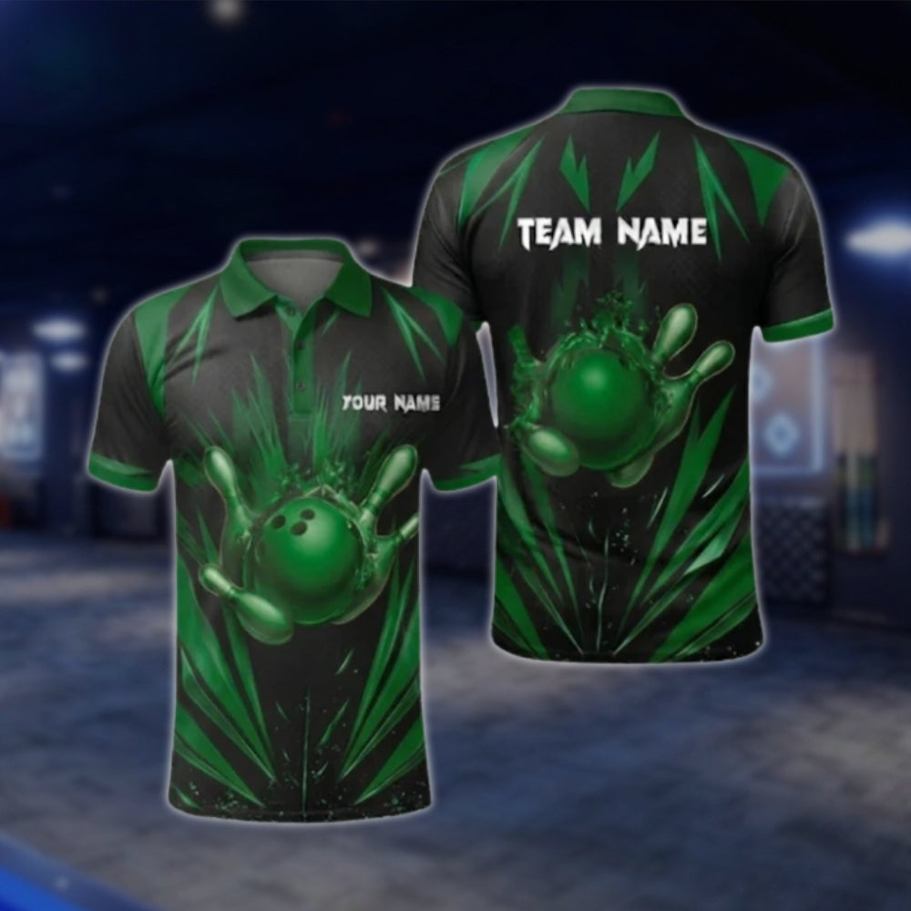 Black And Blue Custom Mens Team Bowling Polo Shirt, Custom Bowling Shirt For Team BZ0368 BOW0382