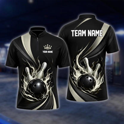 Personalized Flame Red Black Bowling Mens Jersey, Custom Flame Bowling Shirt For Team BZ0923 BOW0018