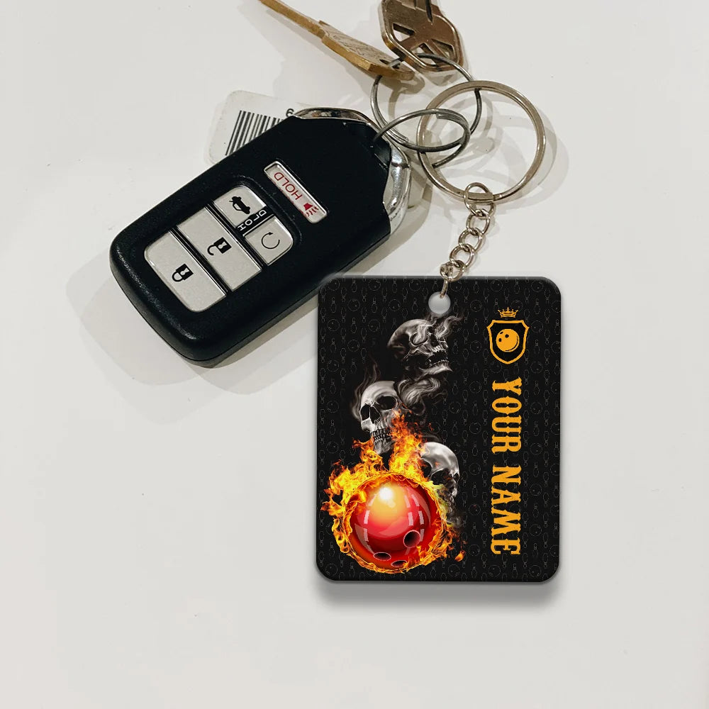 Bowling Skull Hello Darkness My Old Friend Personalized Name Keychain Gift For Bowler ORN0192