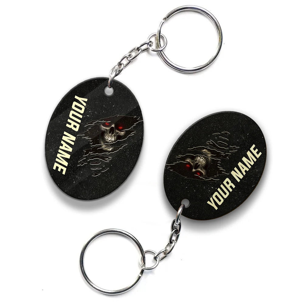 Skull Pool 8 Ball I'm Here To Break Your Balls Personalized Name Keychain Gift For Billiard Players ORN0200