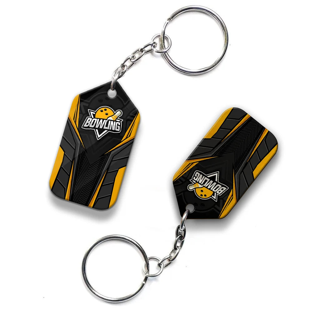 Bowling Pin And Bowl Ball Yellow Personalized Name 3D Keychain Gift For Bowler ORN0207