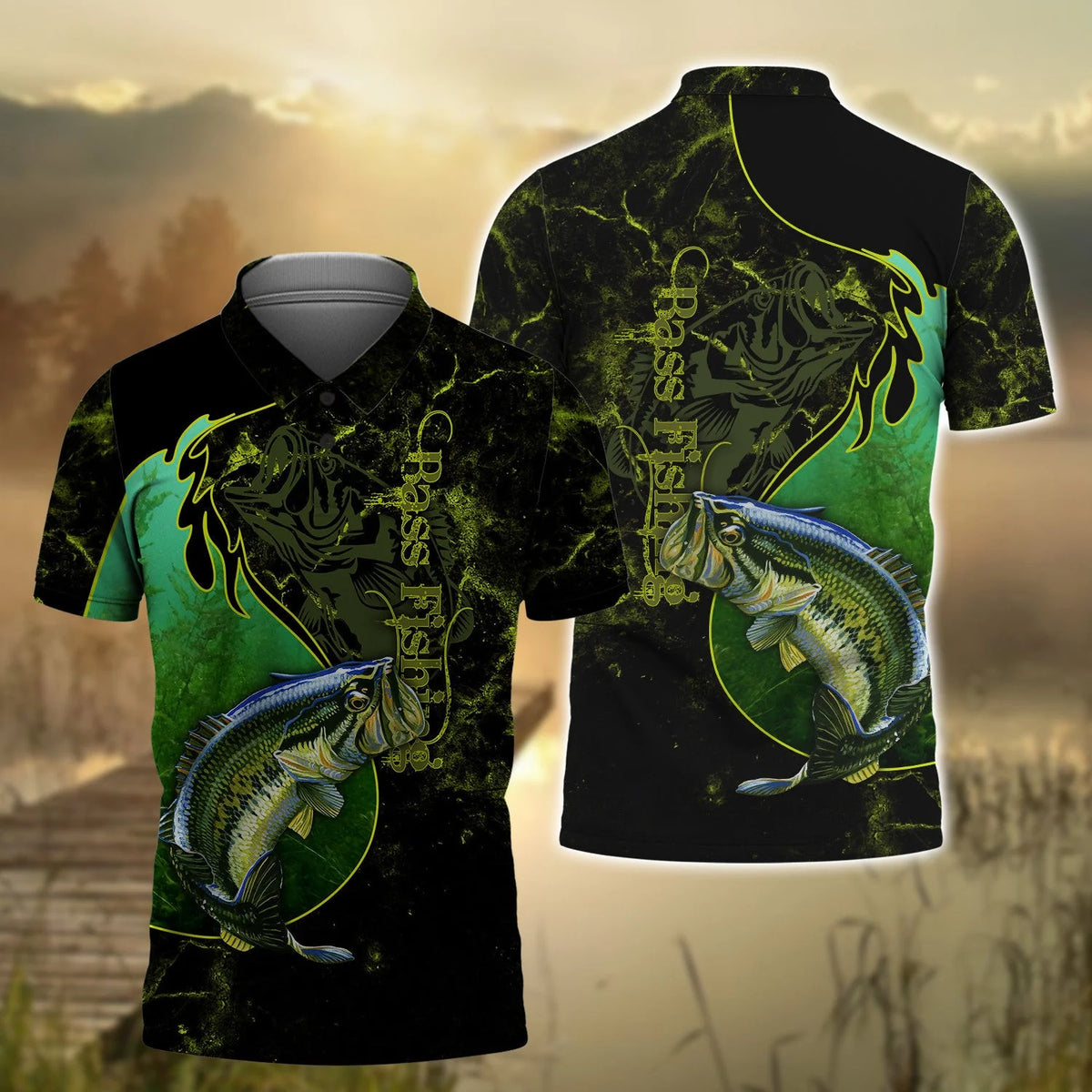 Bass Fishing Underwater Yinyang Camo 3D Print Shirts FISH0067