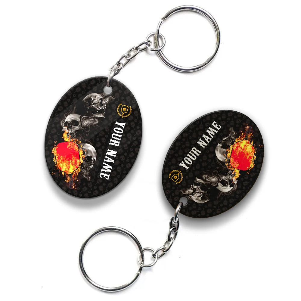 Pickleball Skull Hello Darkness My Old Friend Personalized Name 3D Keychain Gift For Pickleball Player ORN0199