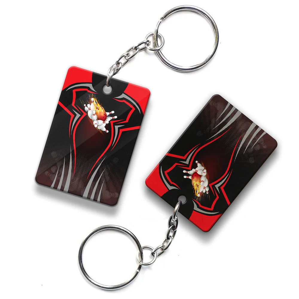 The Red Bowling Ball Crashing The Pins Personalized Name 3D Keychain ORN0168