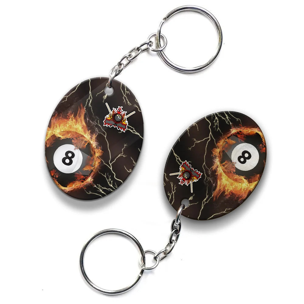 Billiard 8 Ball Thunder Fire Flame Personalized Name 3D Keychain Gift For Billiard Players ORN0177