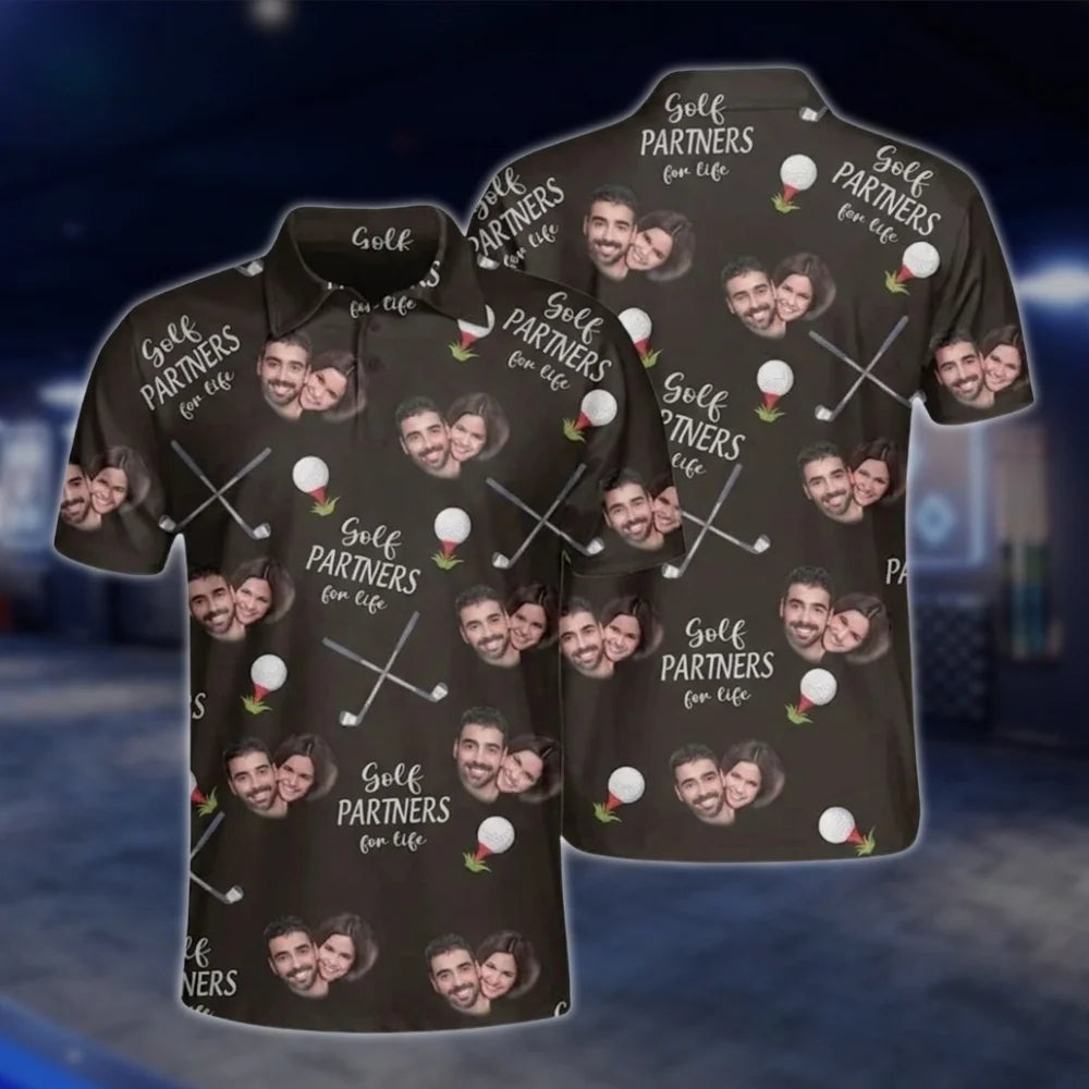 Custom Face Golf Partners For Life Golf Polo Shirts For Men, Custom Photo Couple Golf Shirts GOF0253