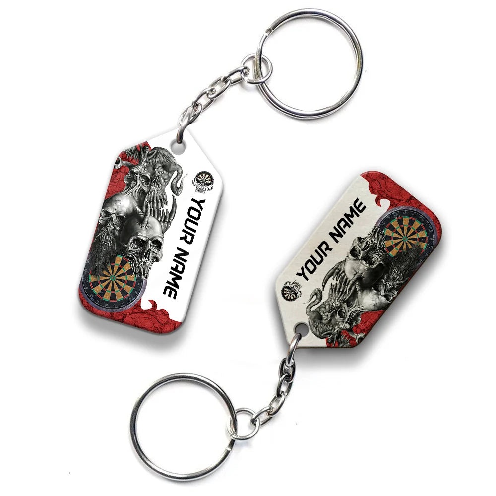 Dartboard Skull Personalized Name 3D Keychain For Darts Player ORN0185