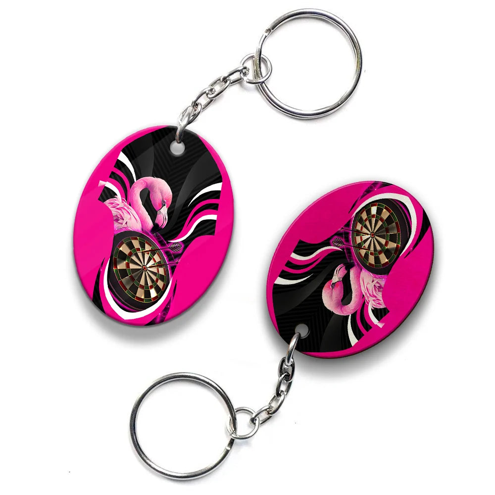 Pink Bullseye Dartboard  Flamingo And Darts Keychain For Dart Team Player ORN0195