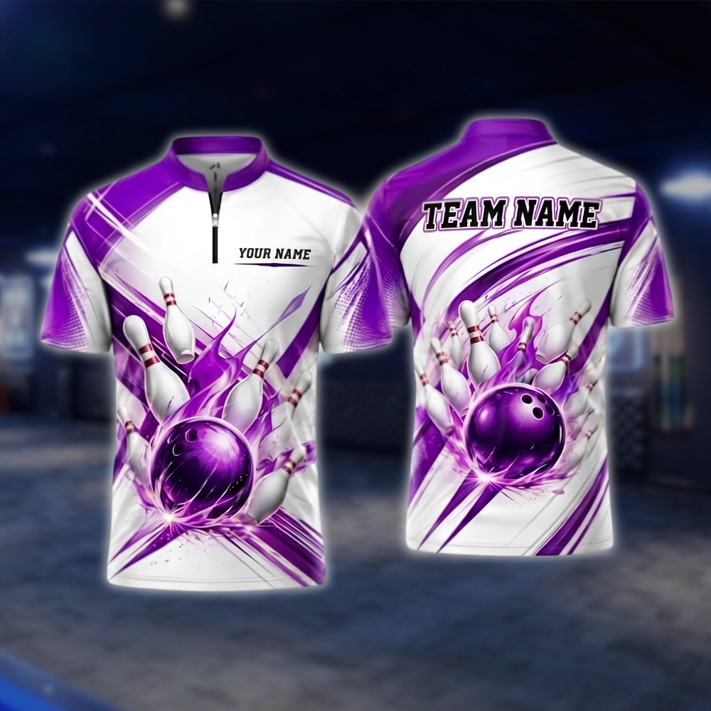 Personalized Flaming Ball Bowling Jersey Mens, Custom Flame Bowling Shirt For Team BZ0924 BOW0017