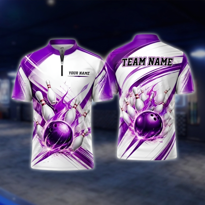 Personalized Flaming Ball Bowling Jersey Mens, Custom Flame Bowling Shirt For Team BZ0924 BOW0017