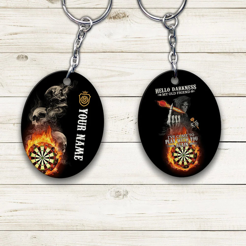 Hello Darkness My Old Friend I've Come To Play With You Again Personalized Name 3D Keychain For Dart Team Player ORN0201