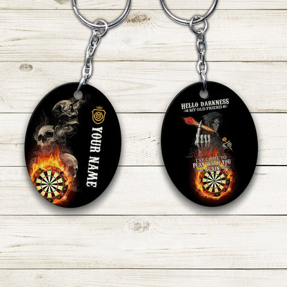 Hello Darkness My Old Friend I've Come To Play With You Again Personalized Name 3D Keychain For Dart Team Player ORN0201