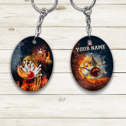 Red Bowl And Pins In Water And Fire Personalized Name 3D Keychain ORN0188