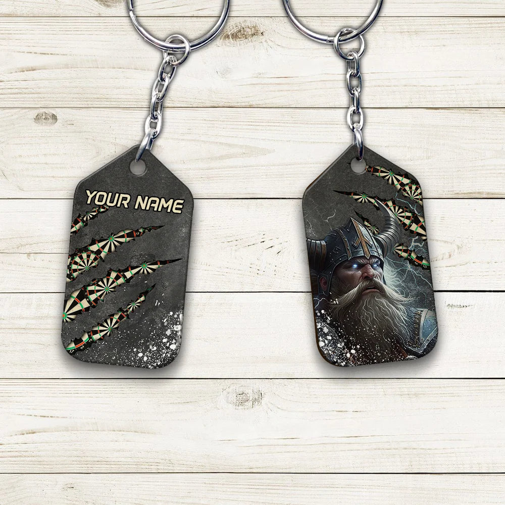 Thunder Dartboard Personalized Name 3D Viking And Darts Keychain For Dart Team Player 02 ORN0180