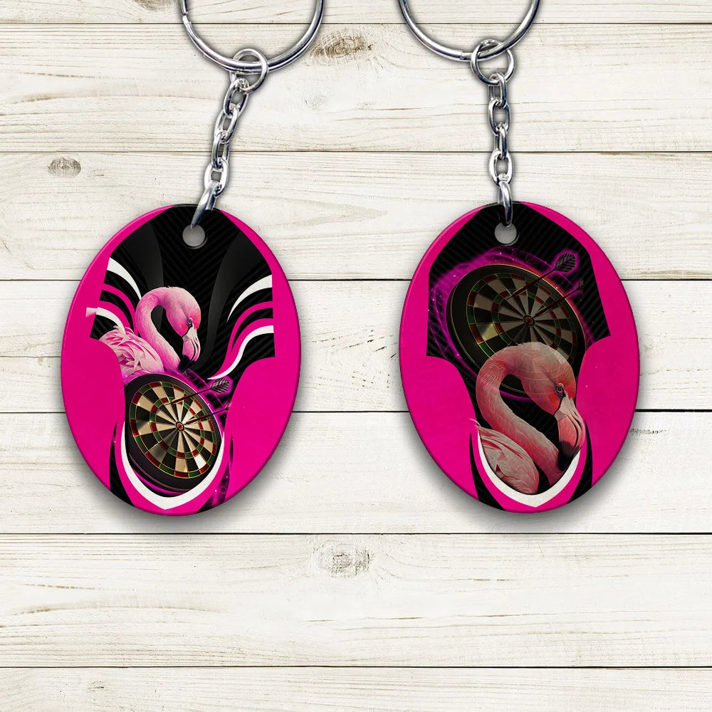 Pink Bullseye Dartboard  Flamingo And Darts Keychain For Dart Team Player ORN0195