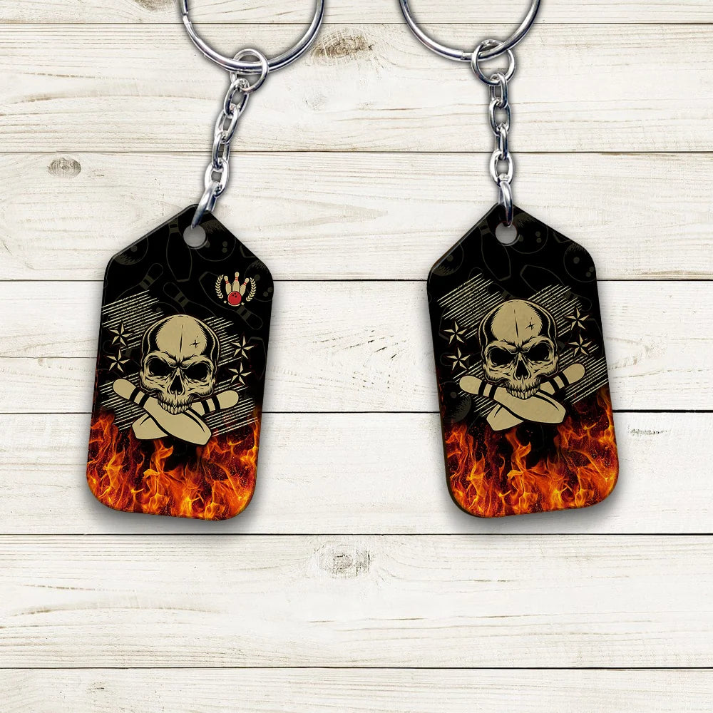Skull Bowling In Fire Keychain ORN0172