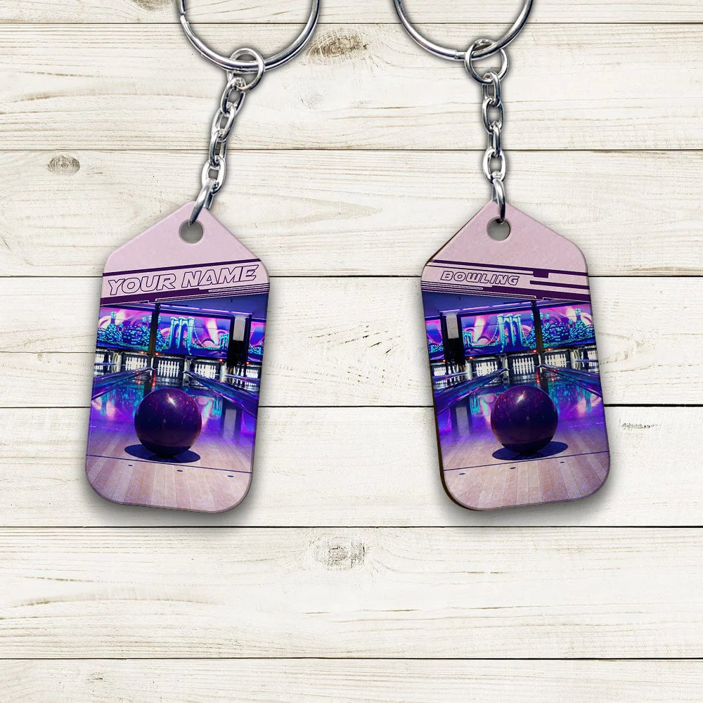 Purple Bowling Ball Personalized Name 3D Keychain ORN0163