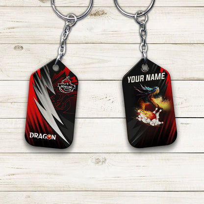 Dragon Team Red Bowling Ball On Fire Personalized Name 3D Keychain ORN0164
