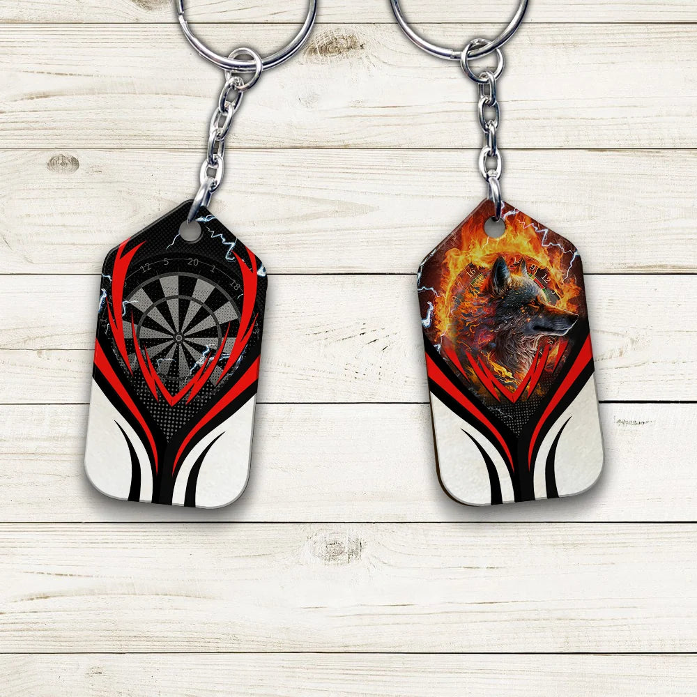 Flame Bullseye Dartboard Wolf And Darts Keychain For Dart Team Player ORN0242