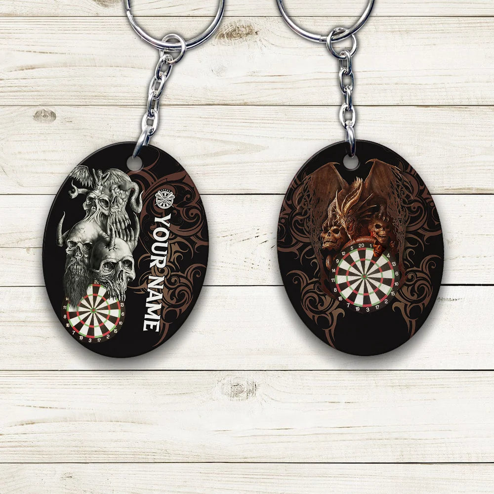 Skull Dartboard Personalized Name 3D Dragon And Darts Keychain For Dart Team Player ORN0170