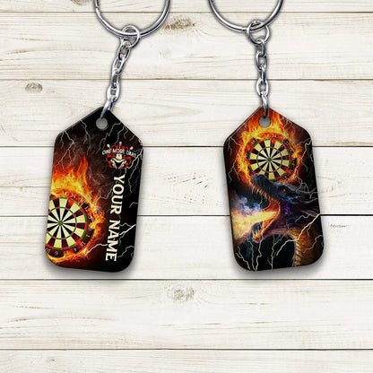 Thunder Flame Bullseye Dartboard Personalized Name 3D Dragon And Darts Keychain For Dart Team Player ORN0183