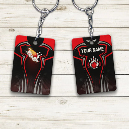 The Red Bowling Ball Crashing The Pins Personalized Name 3D Keychain ORN0168