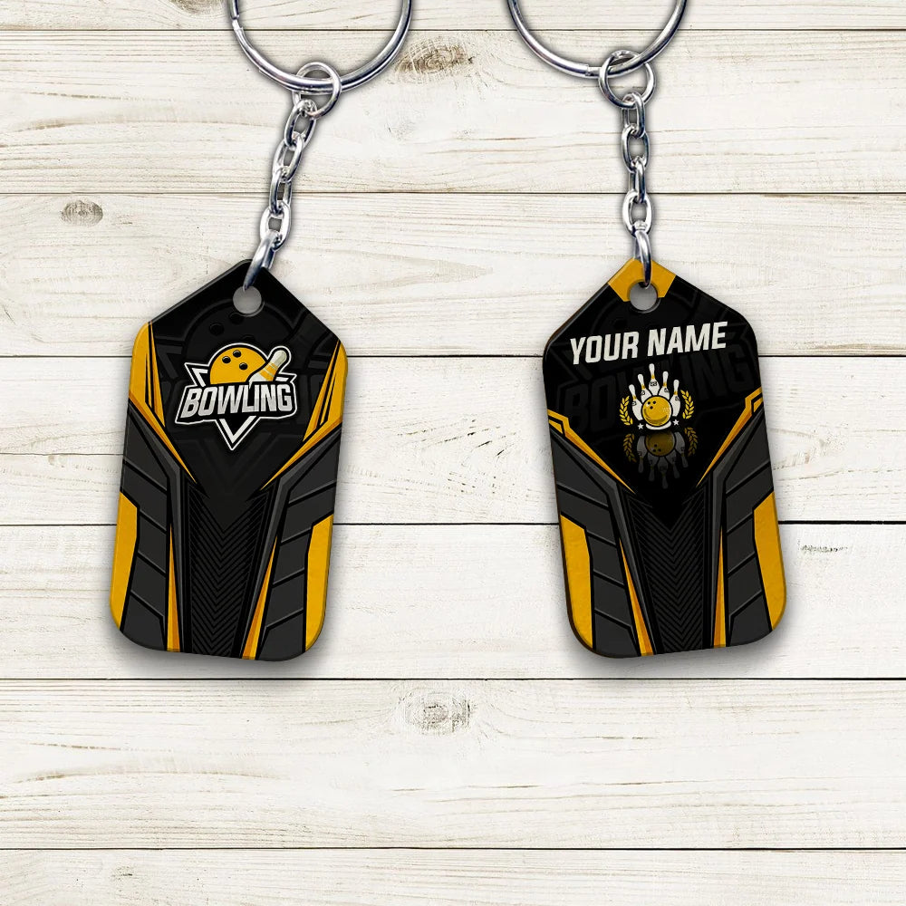 Bowling Pin And Bowl Ball Yellow Personalized Name 3D Keychain Gift For Bowler ORN0207