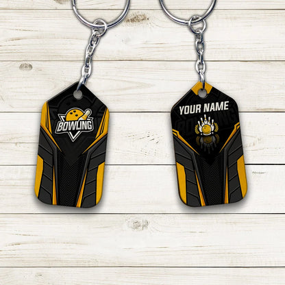 Bowling Pin And Bowl Ball Yellow Personalized Name 3D Keychain Gift For Bowler ORN0207