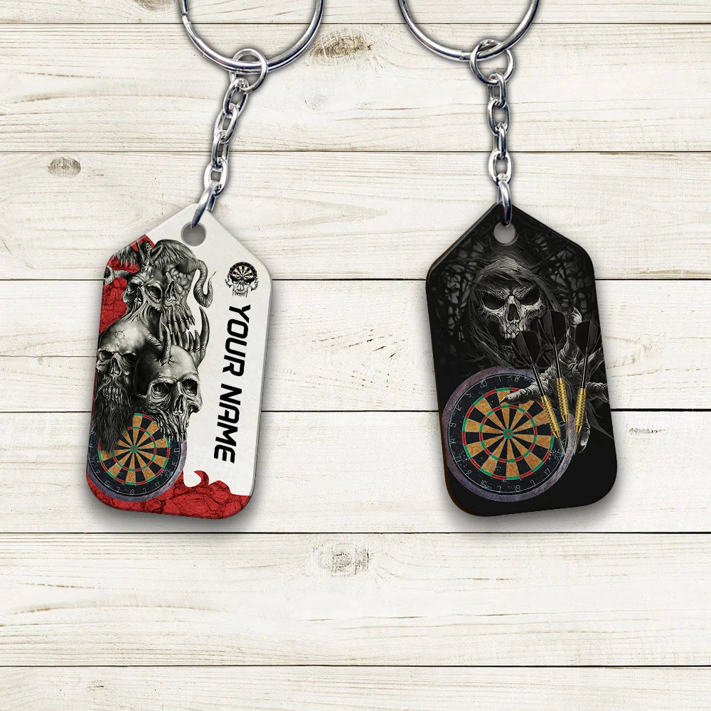 Dartboard Skull Personalized Name 3D Keychain For Darts Player ORN0185