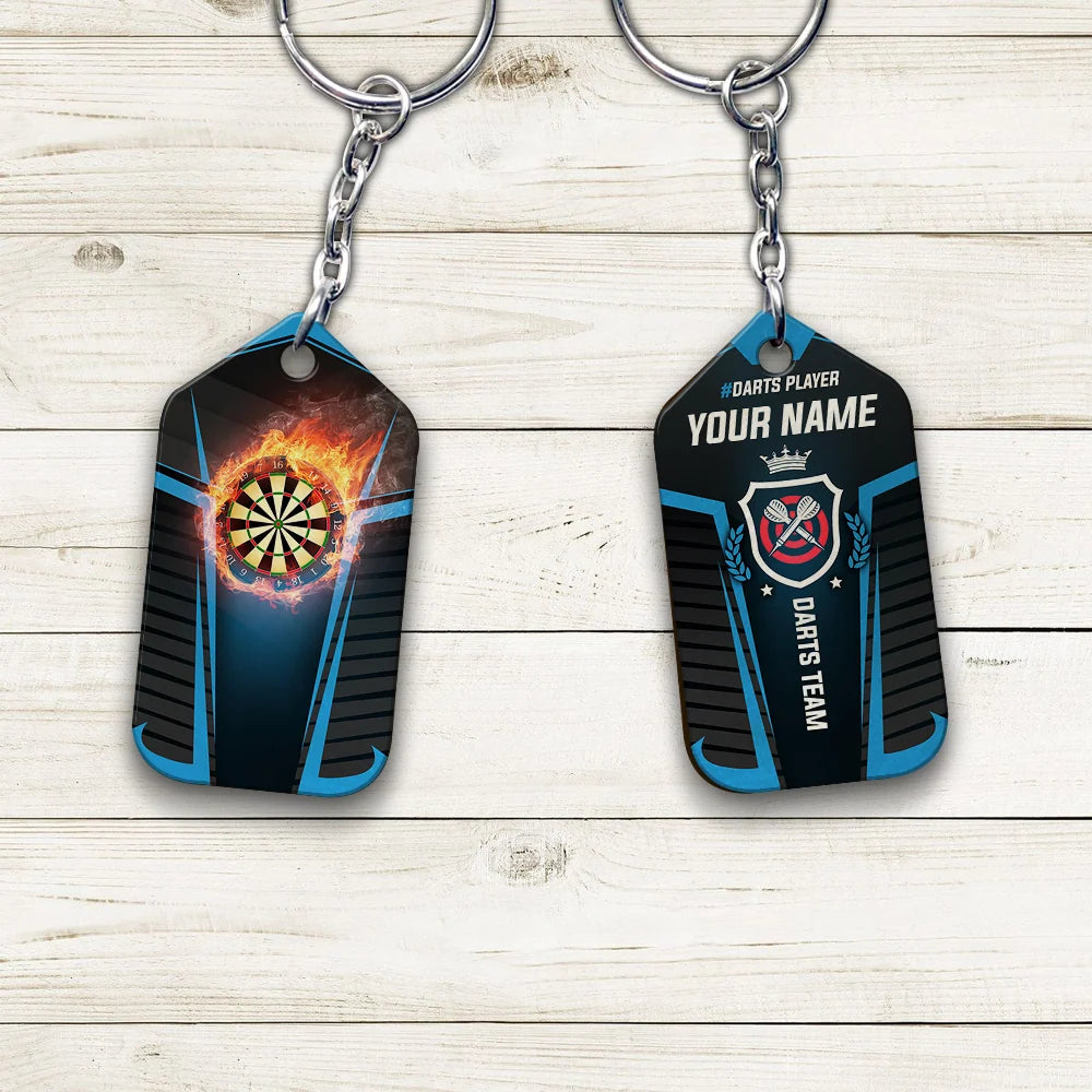 Darts Board In Flames Personalized Name 3D Keychain For Darts Team Player ORN0205