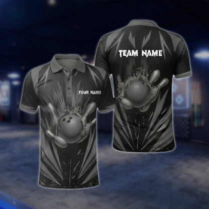 Black And Blue Custom Mens Team Bowling Polo Shirt, Custom Bowling Shirt For Team BZ0368 BOW0382