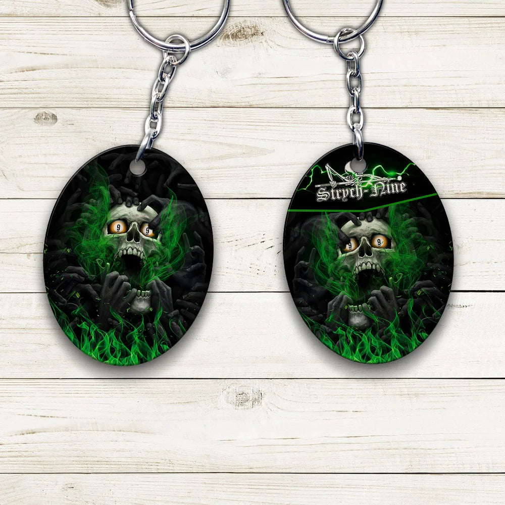 Skull Billiard 8-Ball Pool Player Old Men Personalized Name Keychain For Billiard Players ORN0238