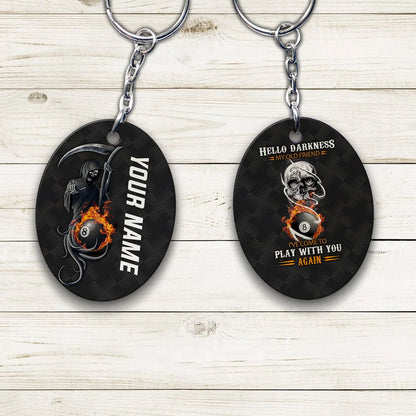 Grim Reaper Billiard Pool 8 Ball Hello Darkness My Old Friend Personalized Name Keychain Gift For Billiard Players ORN0210