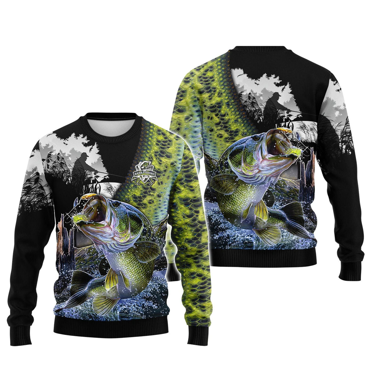 Bass Fishing Shirt Bass Shirts for Men Fish 3D Printed Green Fishing Hoodie Tshirt FISH0023