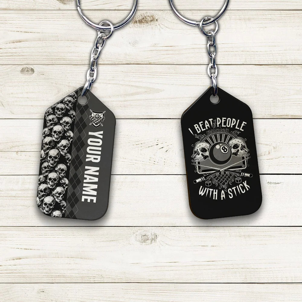 Billiard I Beat People With A Stick Personalized Name Keychain For Billiard Players ORN0245