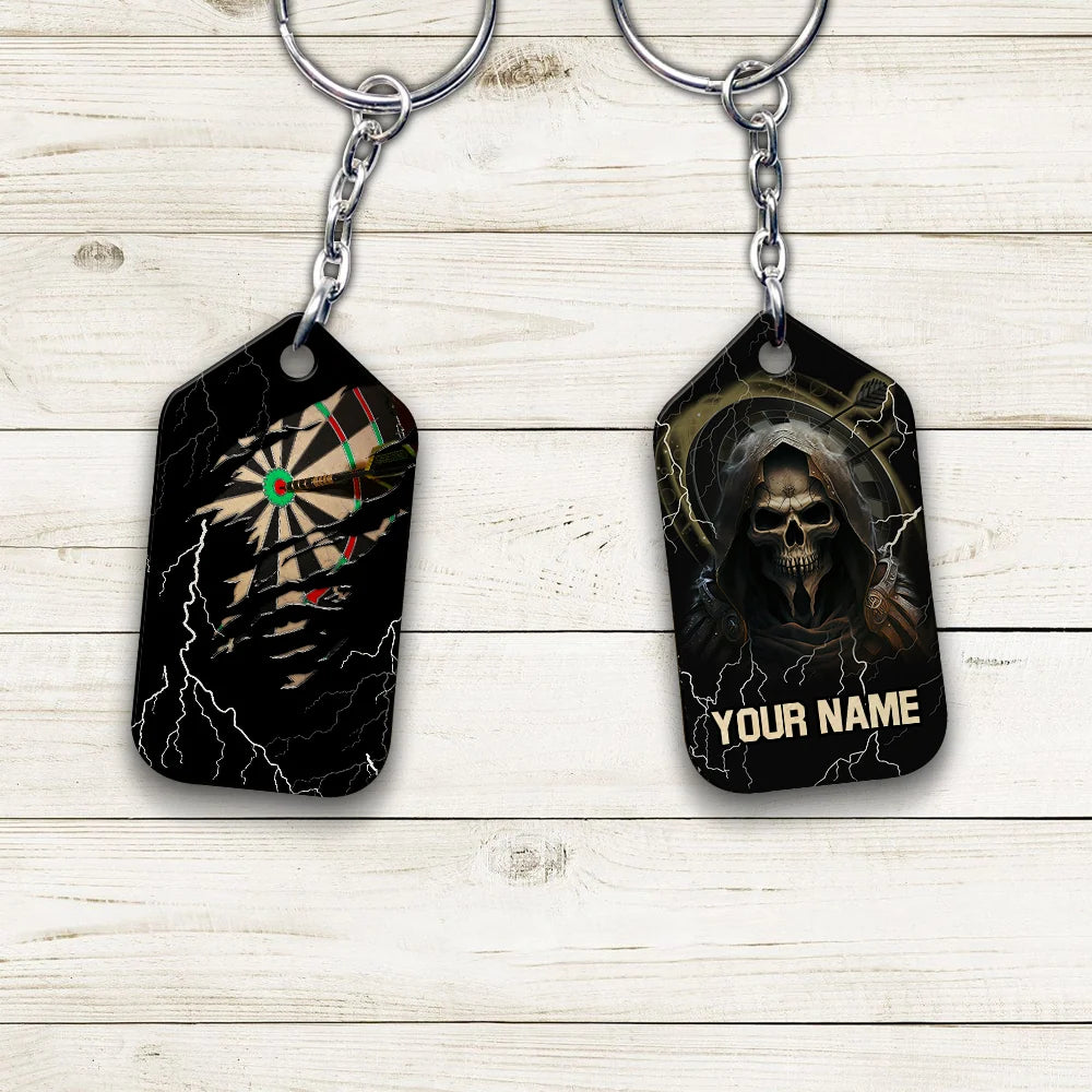 Bullseye Dartboard Thunder Personalized Name 3D Grim Reaper And Darts Keychain For Dart Team Player ORN0173