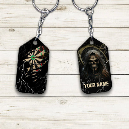 Bullseye Dartboard Thunder Personalized Name 3D Grim Reaper And Darts Keychain For Dart Team Player ORN0173