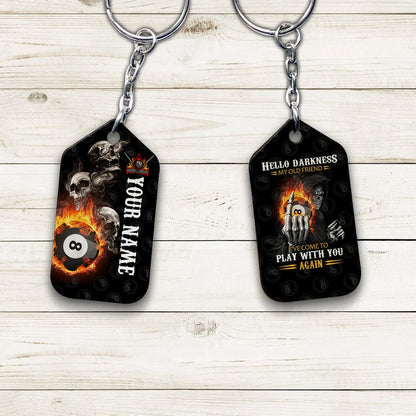 Skull Reaper Billiard Pool 8 Ball Hello Darkness My Old Friend Personalized Name Keychain Gift For Billiard Players ORN0211